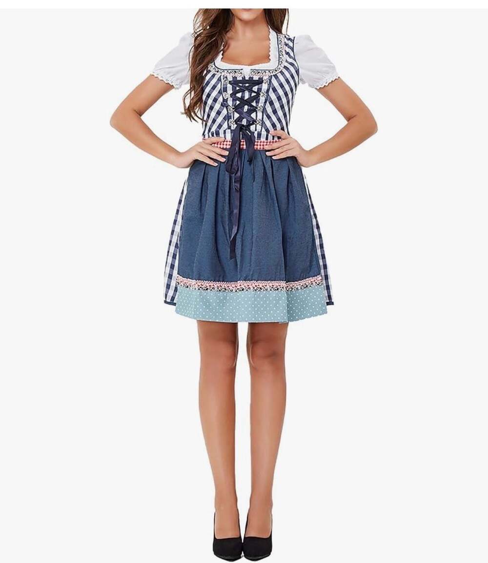 3 Piece Oktoberfest Plaid Costume with Dress, Crop Top Shirt & Apron Size XL NWT - Picture 4 of 14